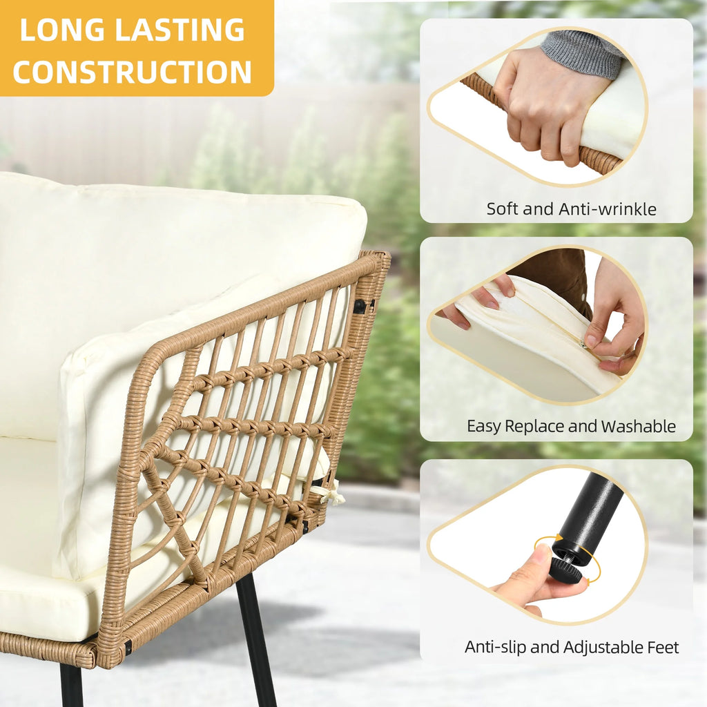 Beige Wicker L-Shaped Sofa Set with Cushions and Coffee Table M947656