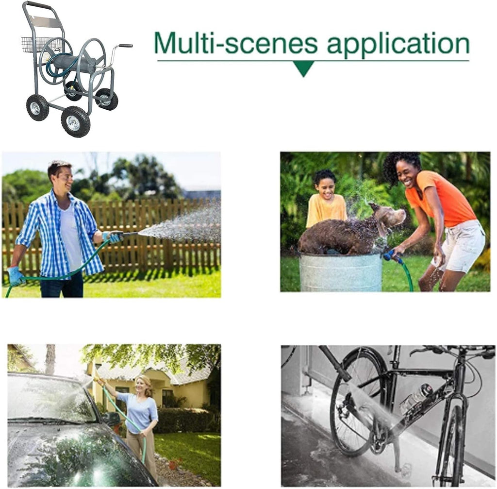 4 Wheels Portable Garden Hose Reel Cart with Storage Basket N5658