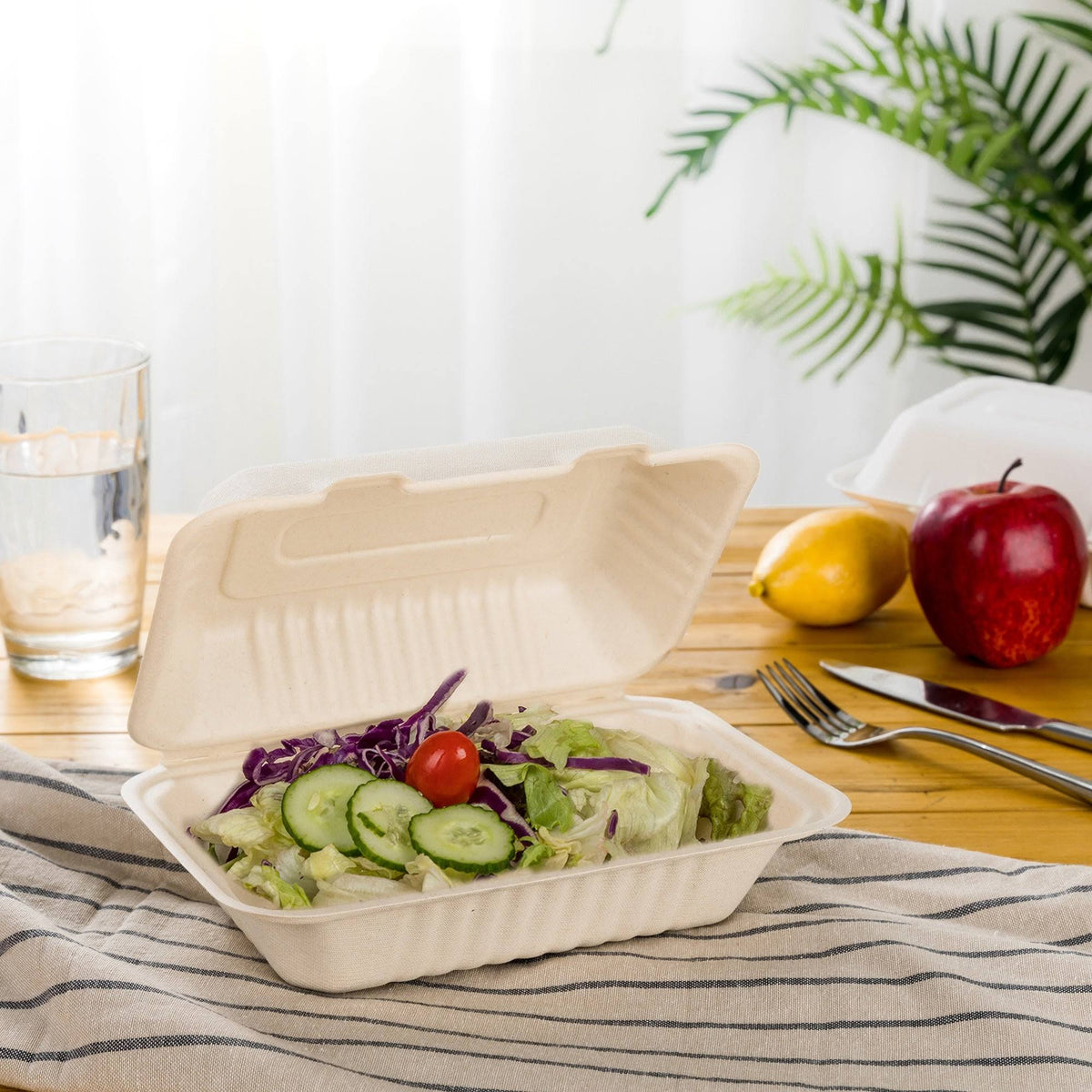9 inch Compostable Disposable Sugarcane Clamshell Containers, 300 Pack H83017