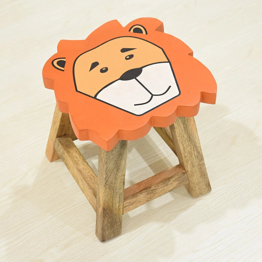 Handmade Mango Wood Orange Lion Shaped Stool P825736