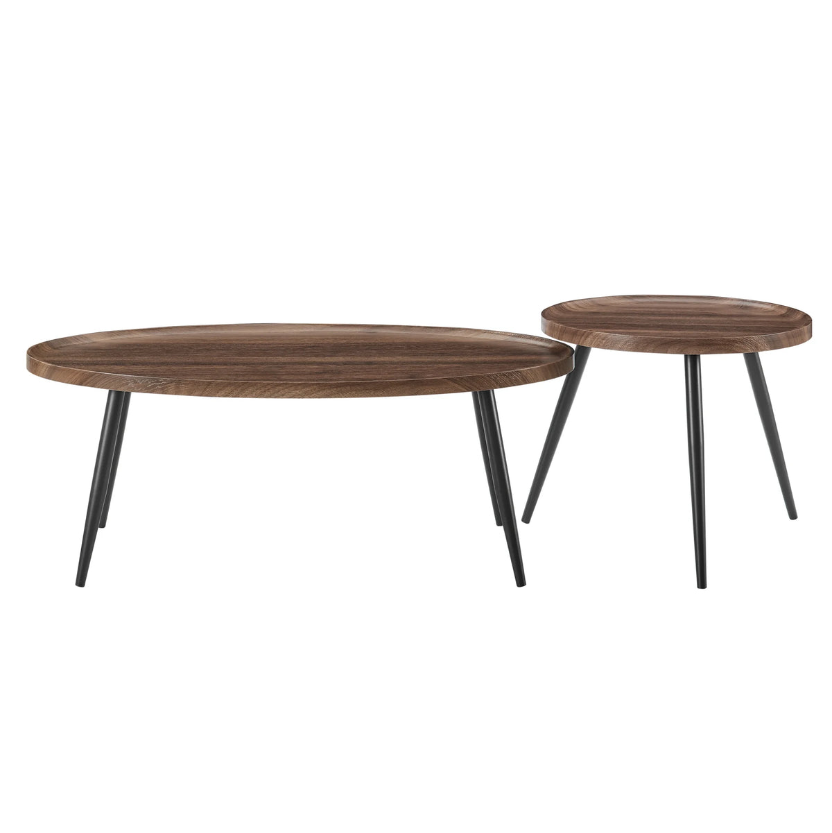 2 Piece Walnut Coffee Table Set with Black Metal Legs A31028