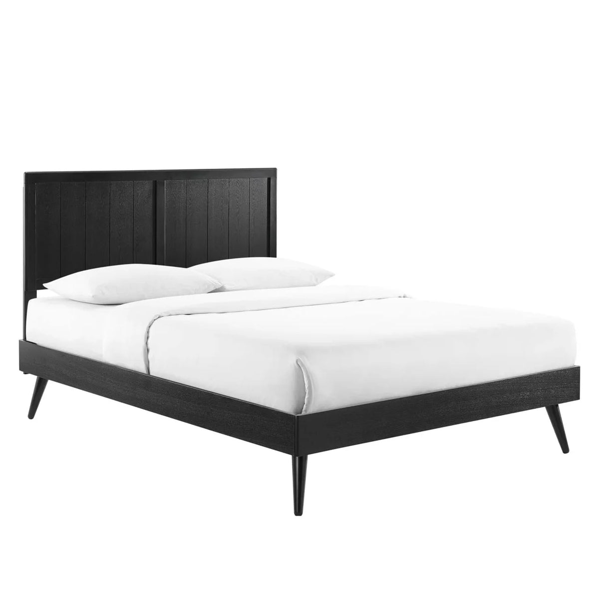 King Wood Platform Bed with Splayed Legs in Black K331792