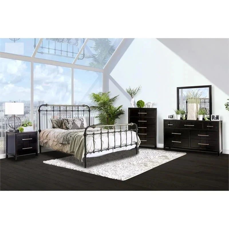 King Metal Spindle Bed Antique Black G303978