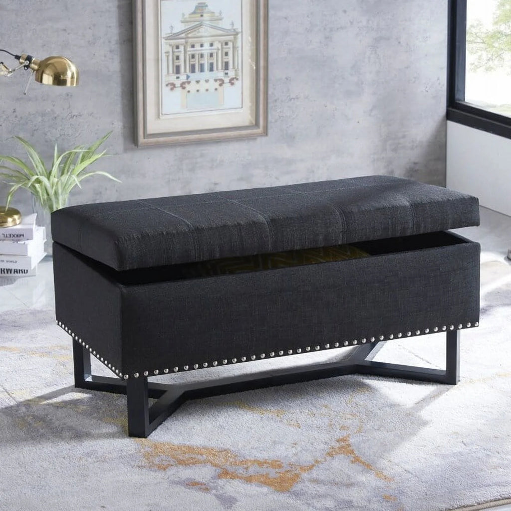Fabric Studded Double Bench Ottoman N810686