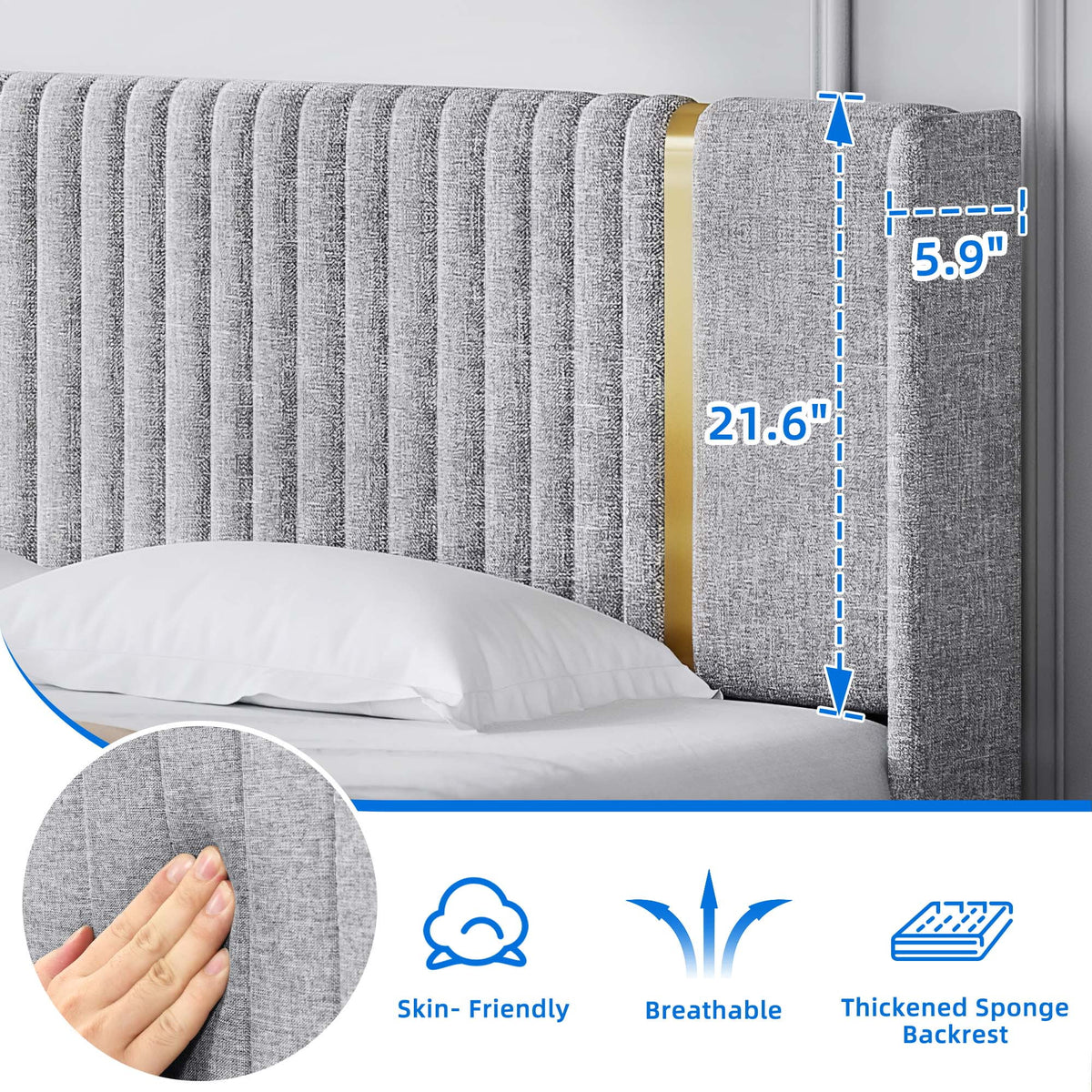 Upholstered Wingback King Bed Frame with Wood Slats Z703