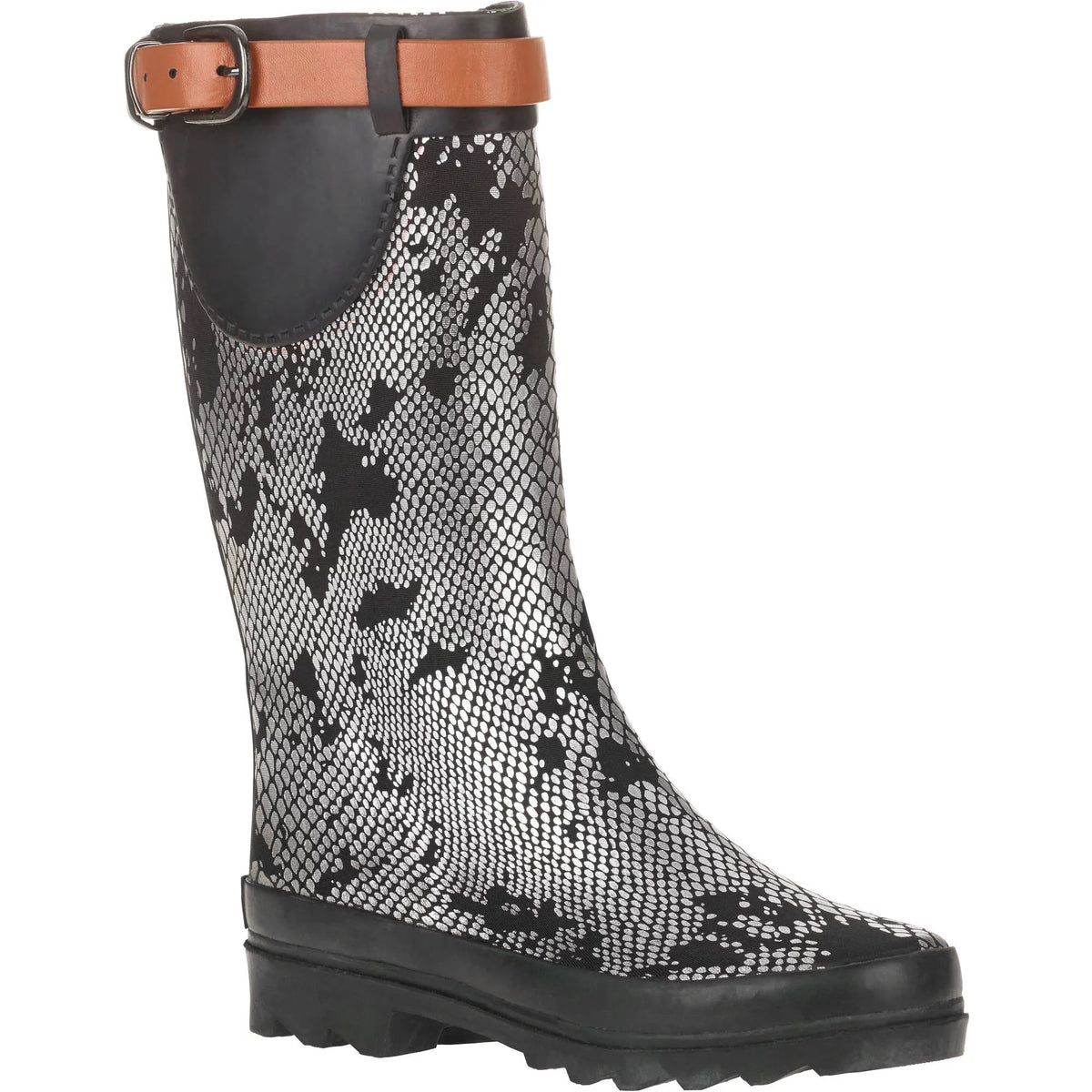 Metallic Snake Skin Print Rain Boot T78946