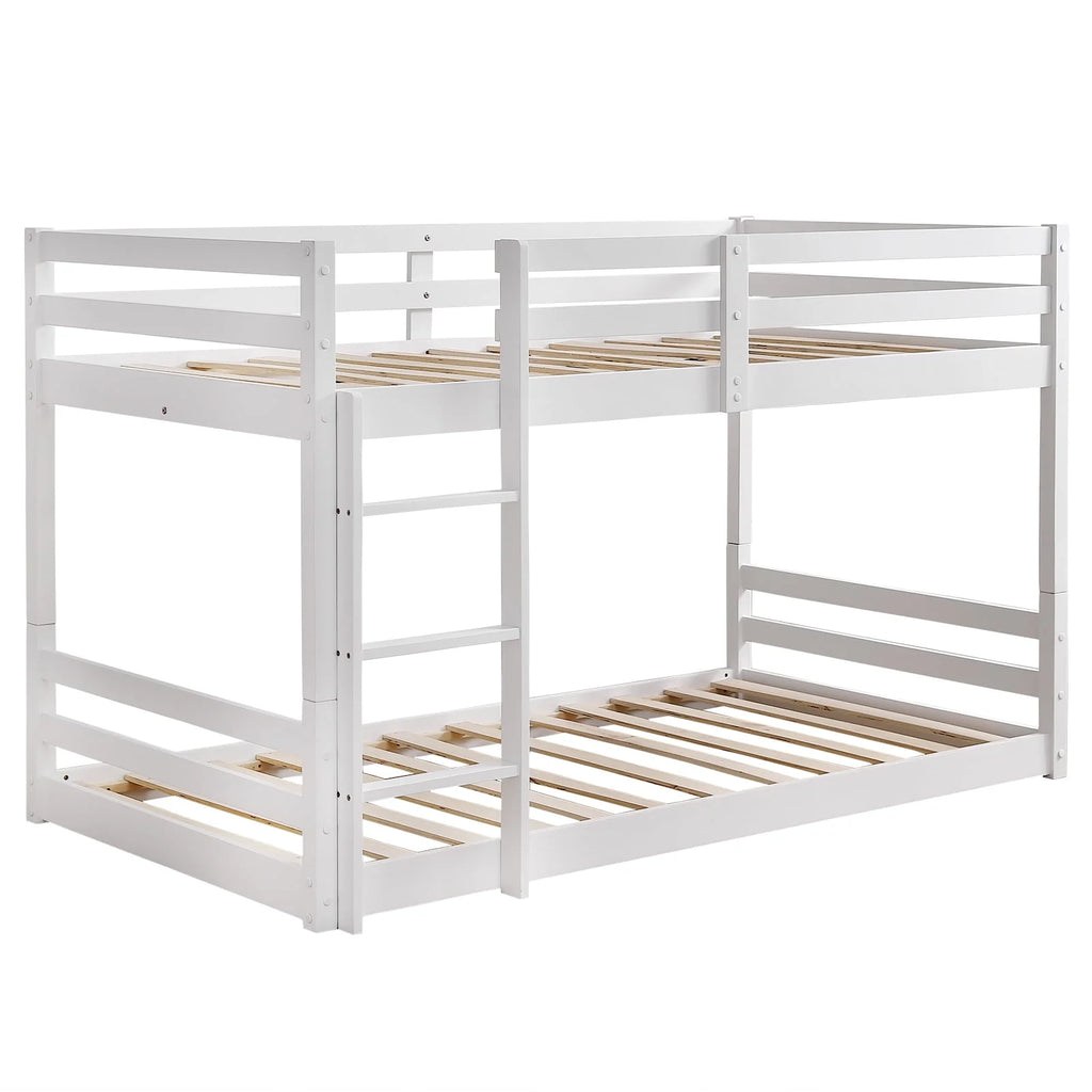 White Twin Over Twin Bunk Bed with Guard Rails M4335