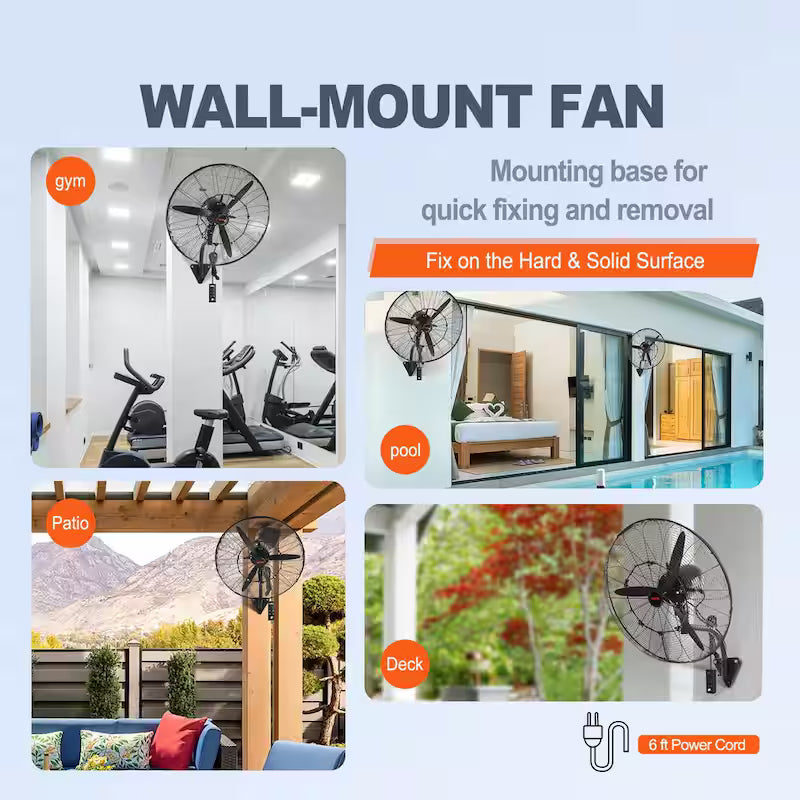 Wall-Mount Misting Fan 30 in. 3-Speed 9500 CFM Waterproof Oscillating Industrial Wall Fan D151