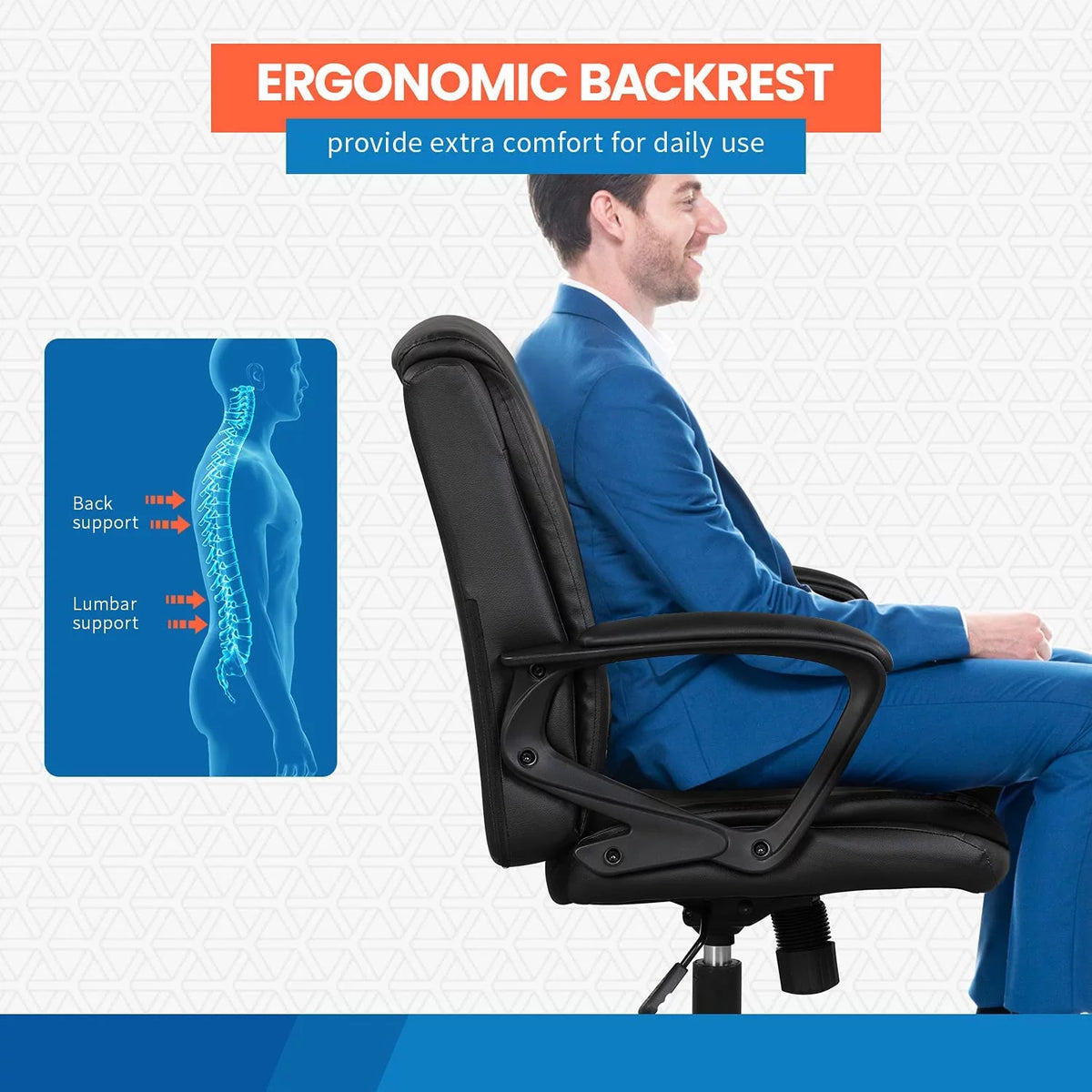 Black Ergonomic PU Leather Office Chair with Lumbar Support N872