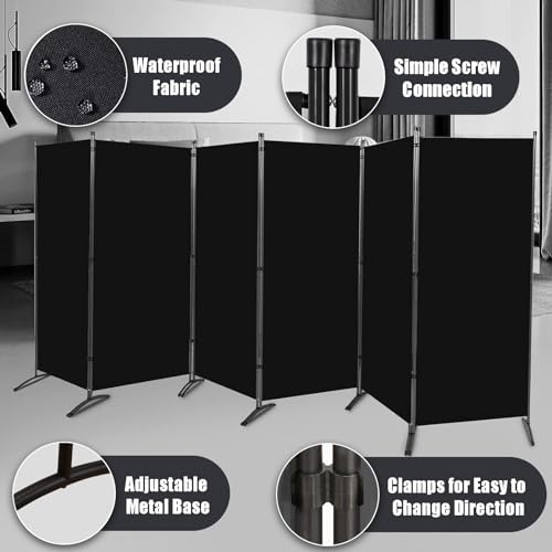 Black 6 Panel 6 ft Folding Room Divider R67721