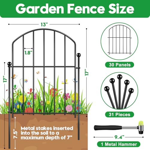Arched Rustproof Metal Decorative Garden Fence 17in x 10ft M298391
