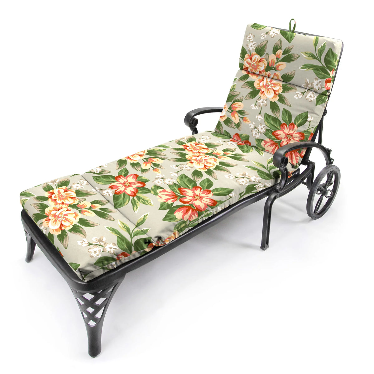 Grey Floral Rectangular Outdoor Chaise Lounge Cushion with Ties L296274
