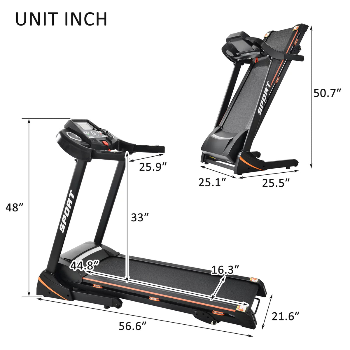 3.5 HP Folding Treadmill 330 LB Capacity Z263613