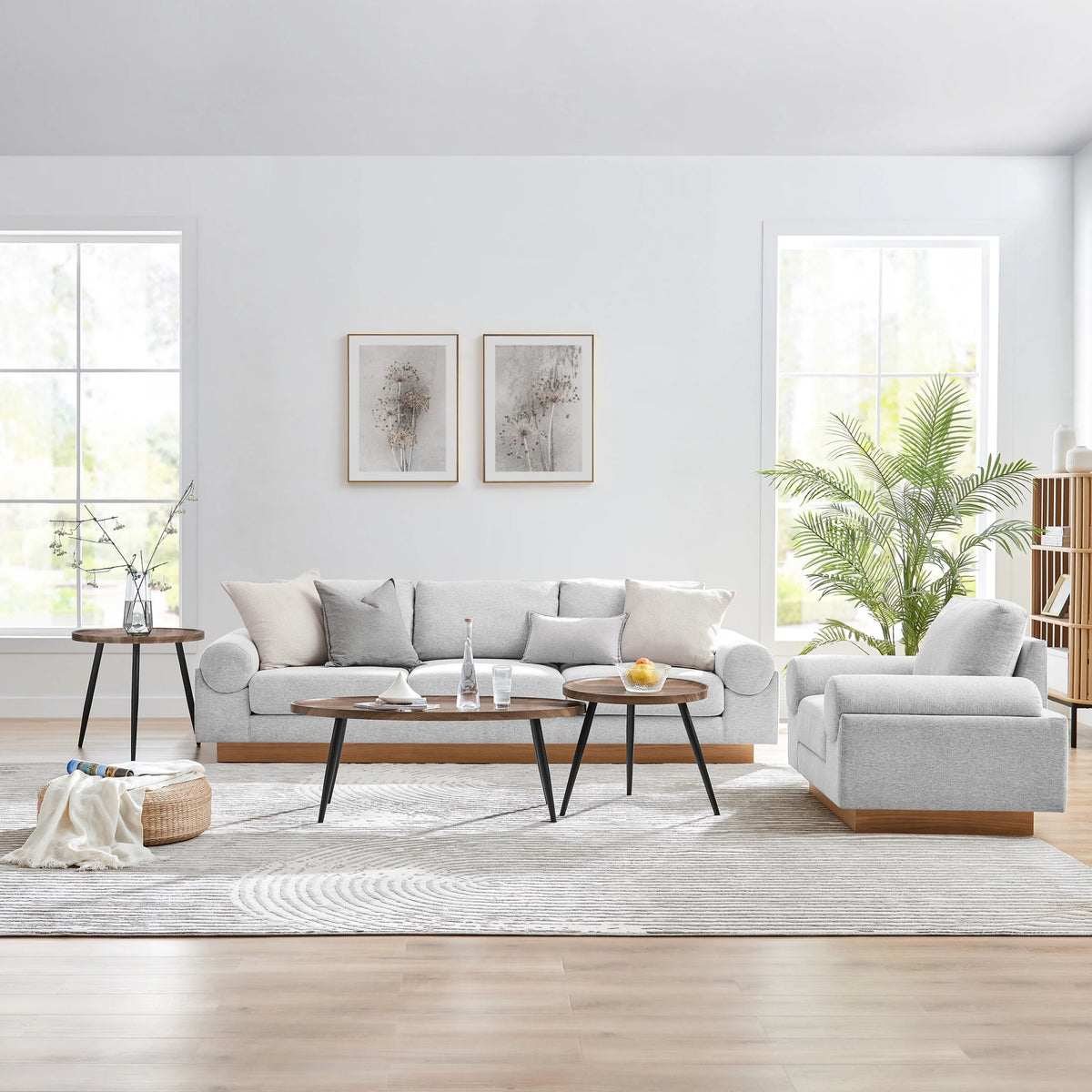2 Piece Walnut Coffee Table Set with Black Metal Legs A31028