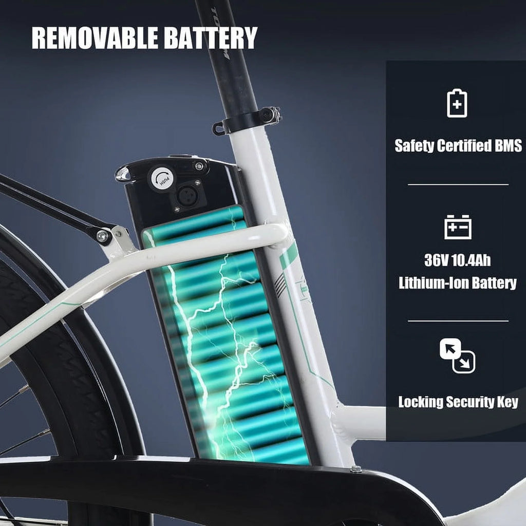 White 26” 350W Electric Bike with Removable Battery S8066