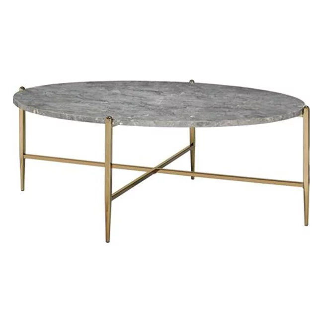 Champagne Faux Marble Metal Oval Coffee Table H857