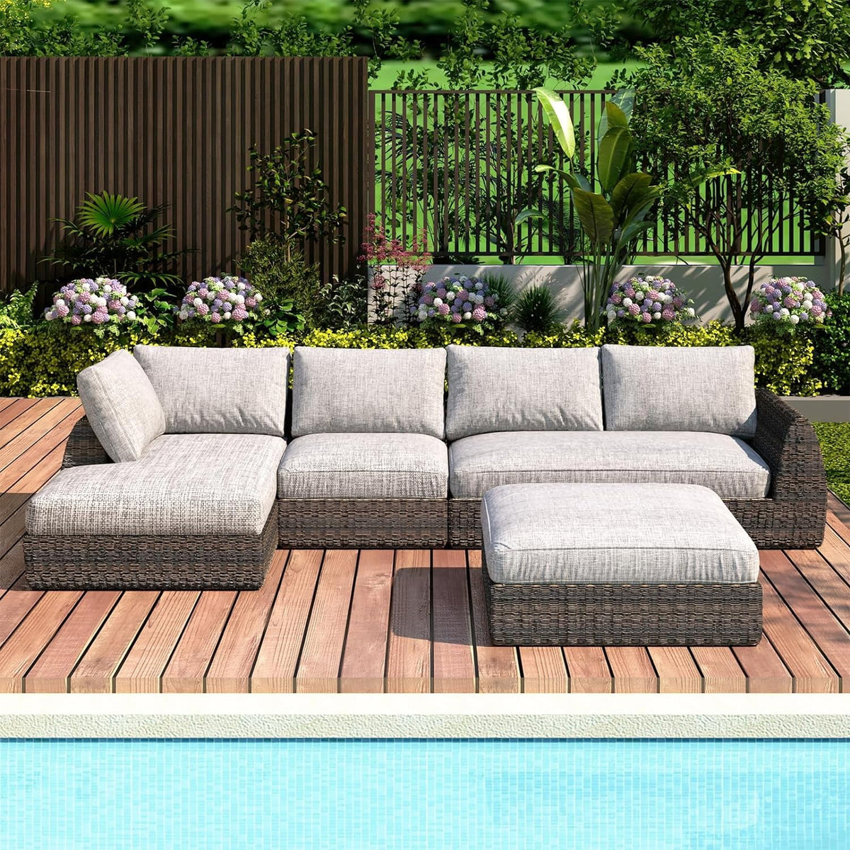 Brown Rattan 4-Piece Patio Deep Seating Lounge Set T8160
