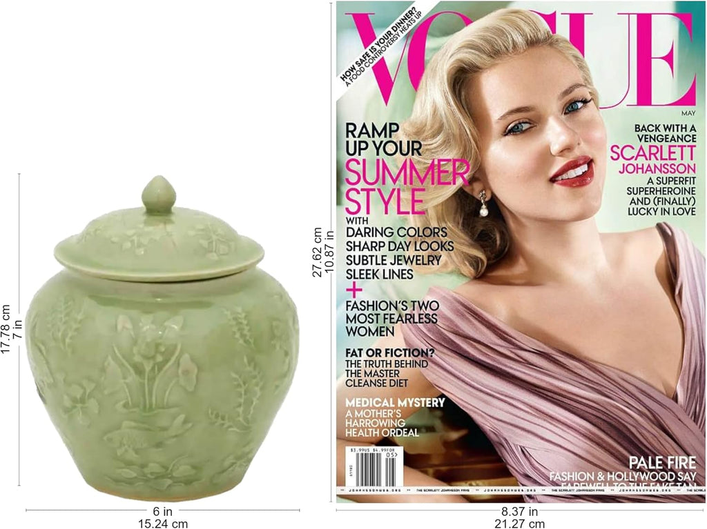 Green Floral Celadon Ceramic Jar D4645