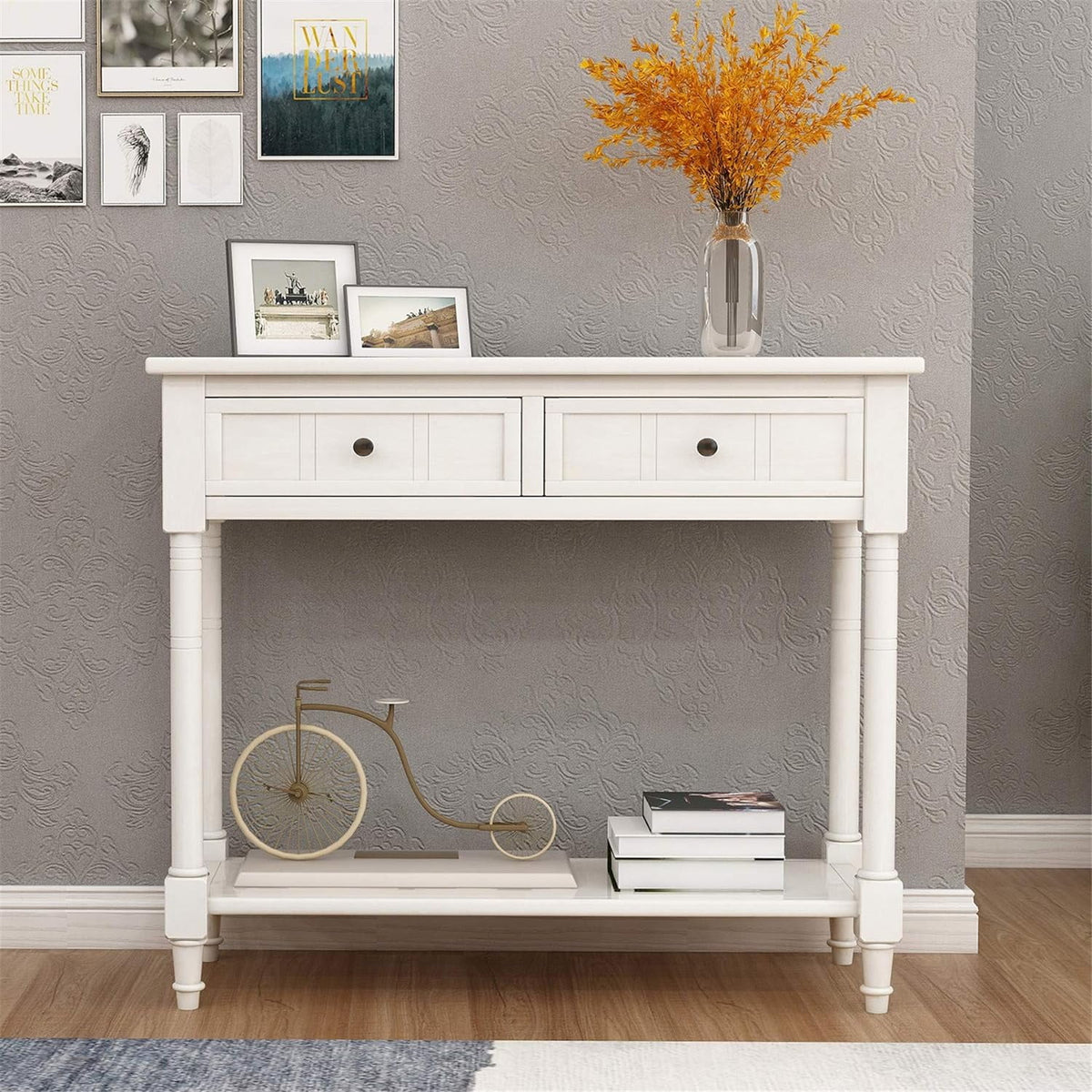 Small Ivory White Console Table with Drawers Q4088