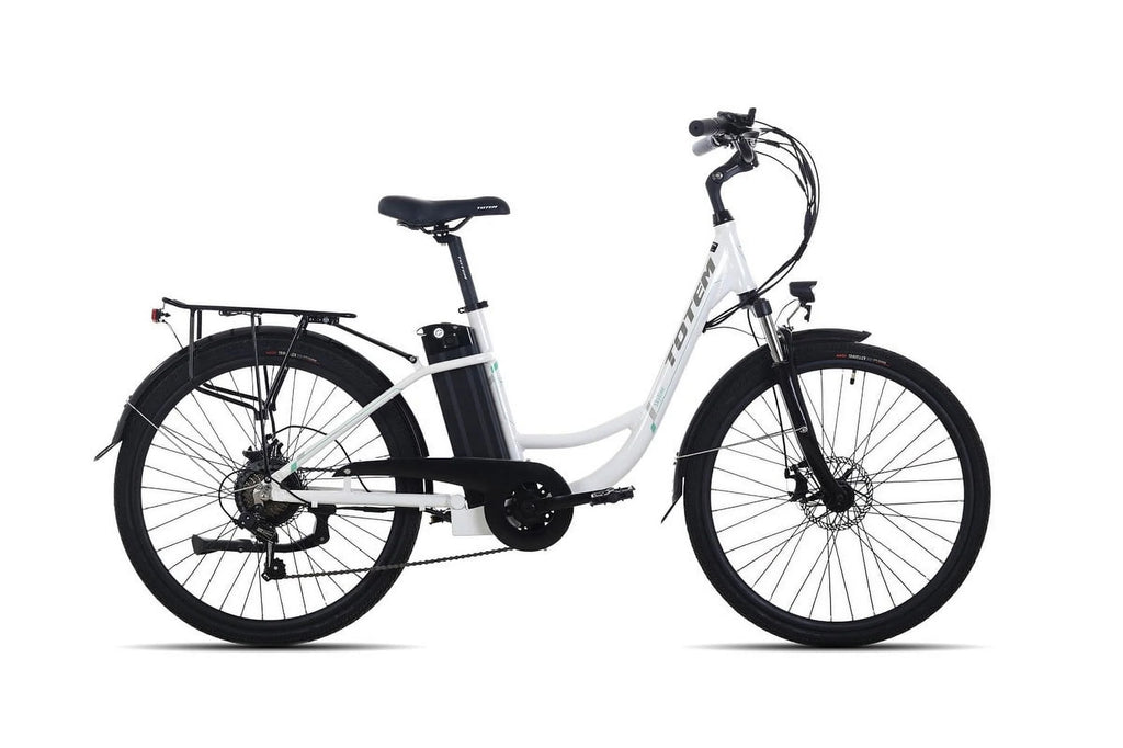 White 26” 350W Electric Bike with Removable Battery S8066