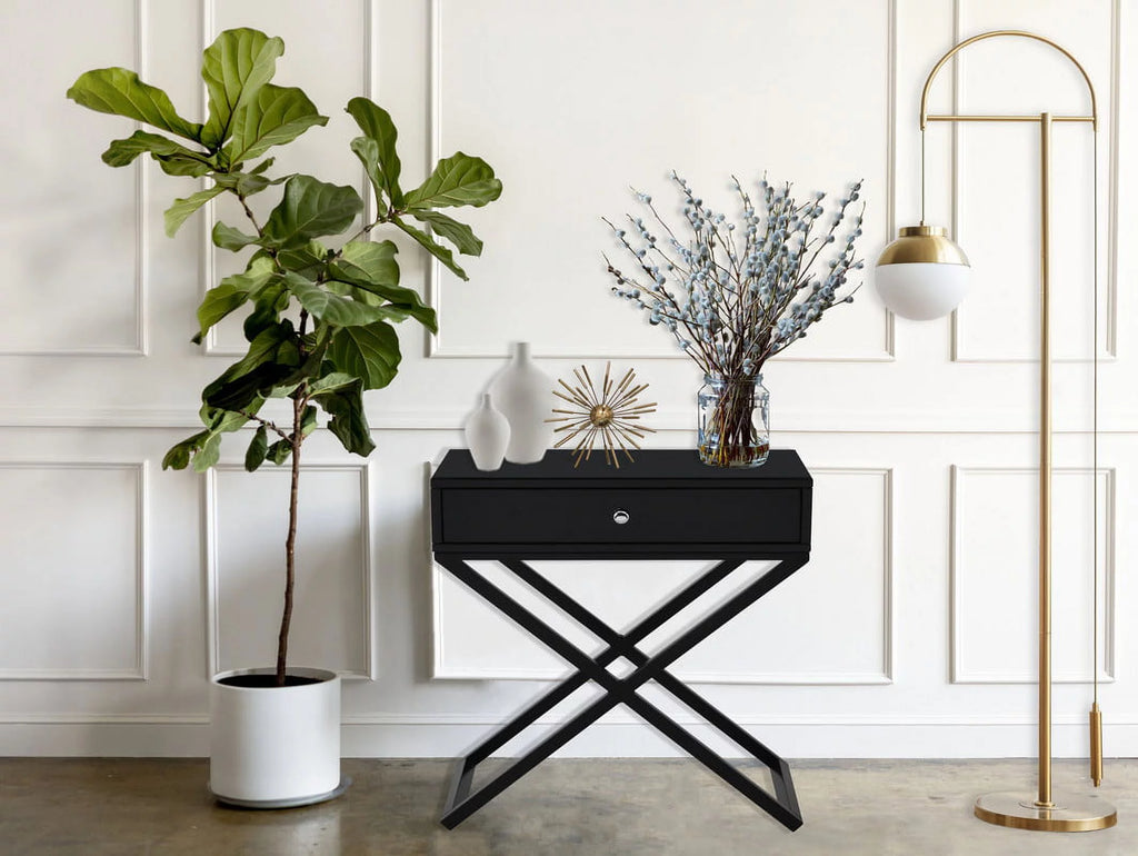 Black Wooden Nightstand with Drawer Q2817