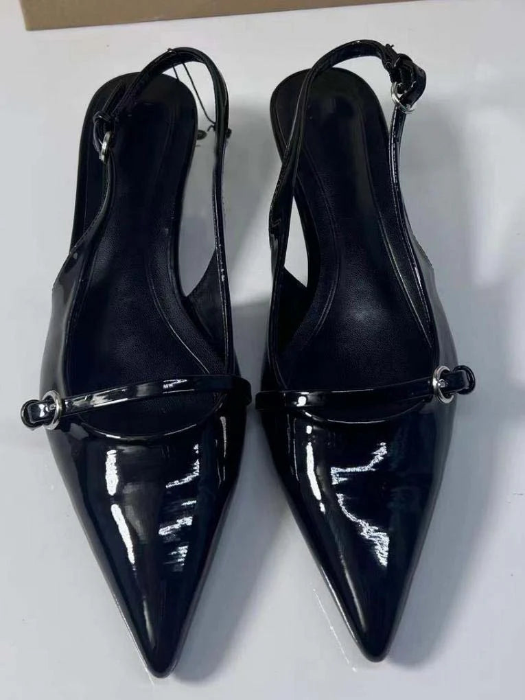 Pointed Toe Buckle Slingback High Heels D434