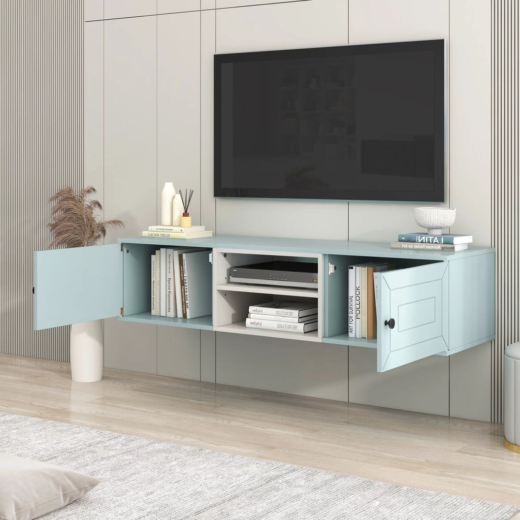Beige Floating Wall Mounted TV Stand with Storage Cabinets T62758