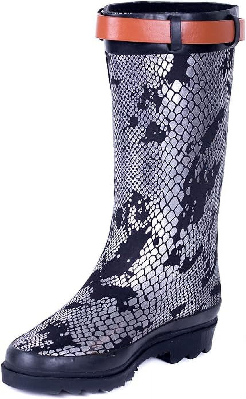 Metallic Snake Skin Print Rain Boot T78946