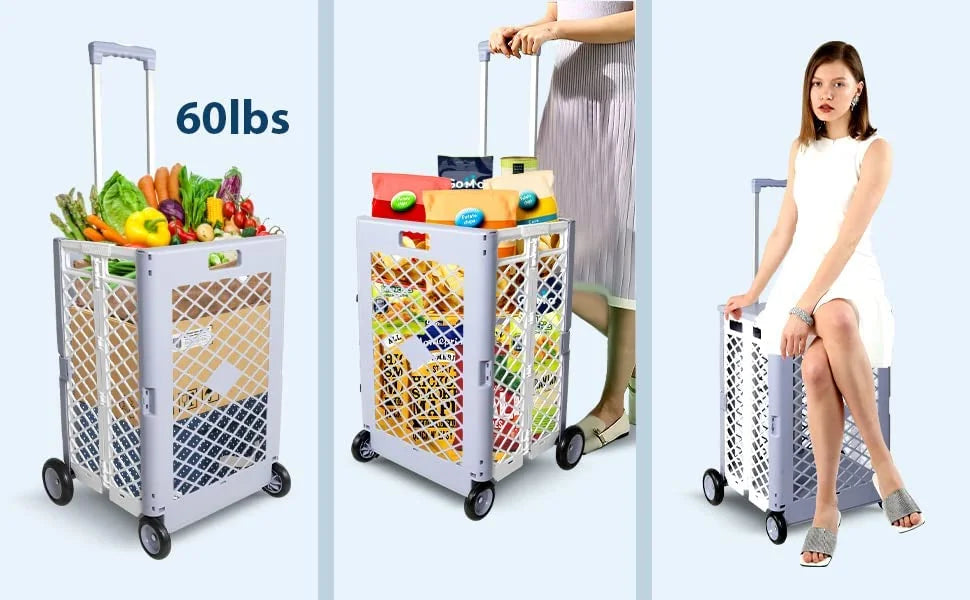 Foldable Rolling Crate with Lid Wheels, Gray T2855