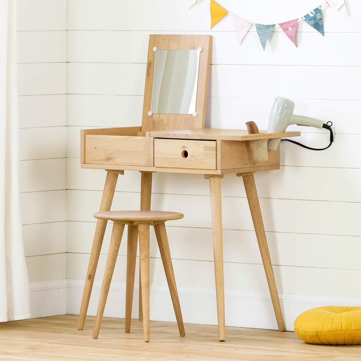 Solid Wood Vanity Table with Stool Set Blue Y702