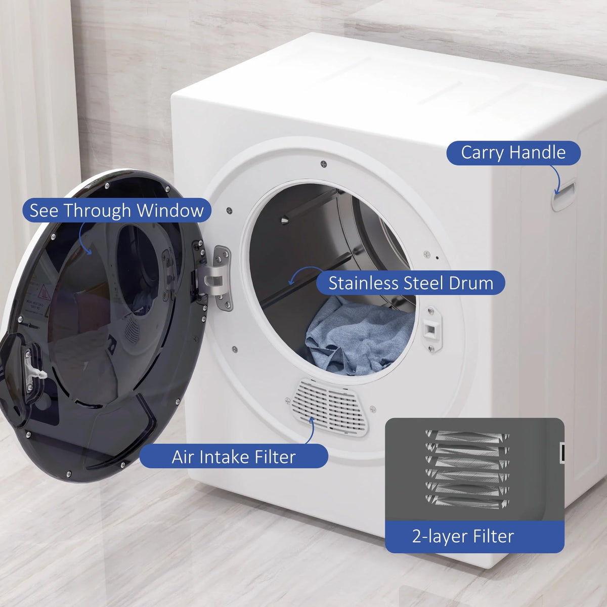Portable Clothes Dryer 120V 850W 4 Drying Modes 1.5 cu.ft U559235