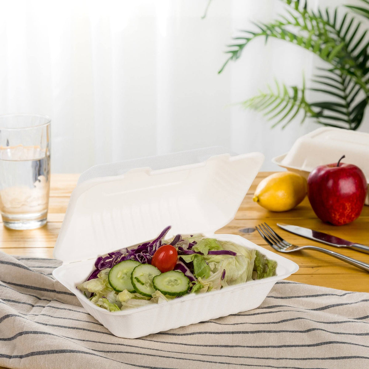 9 inch Compostable Disposable Sugarcane Clamshell Containers, 300 Pack H83017