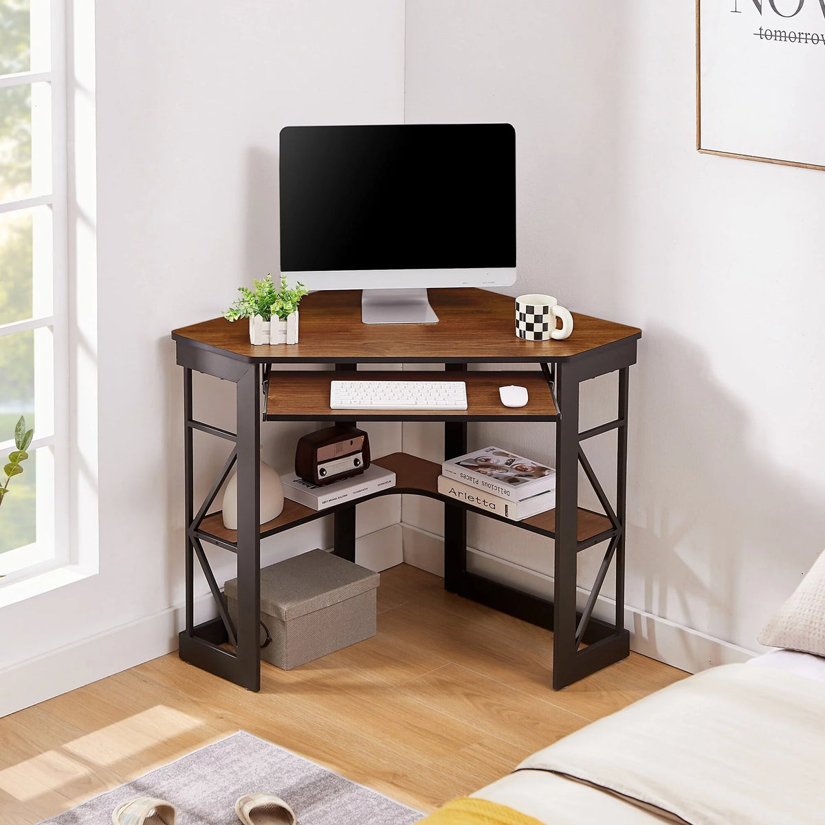 Black Corner Computer Desk with Keyboard Tray B342290