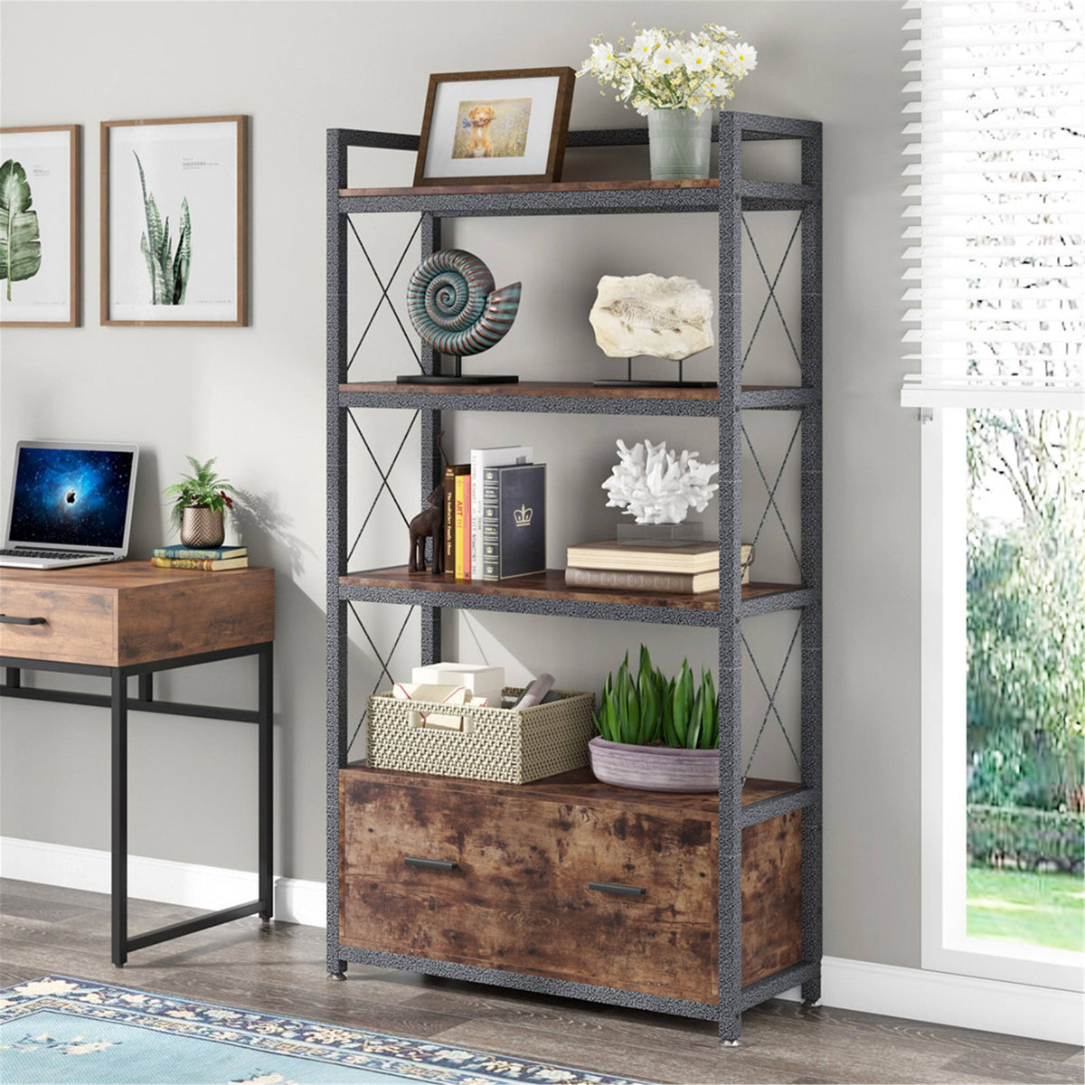 Brown Letter Size A4 Lateral File Cabinet with Drawer W270522