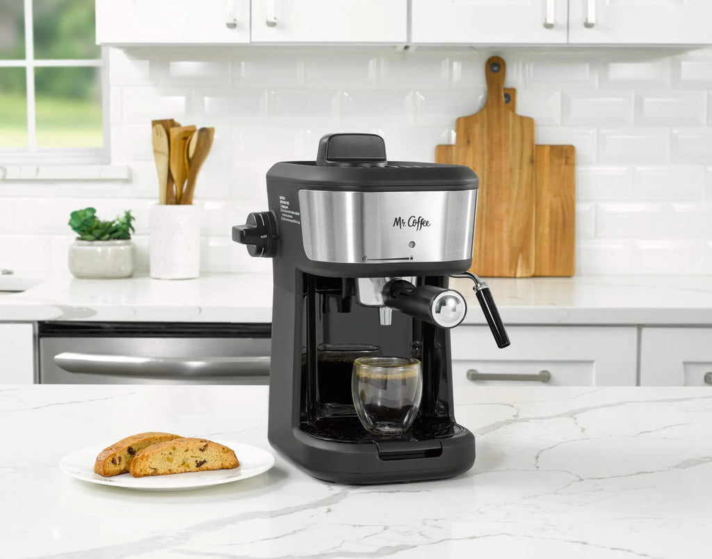 Single Serve Espresso and Cappuccino Machine with Milk Frothing Pitcher, 20 oz, Stainless Steel, Black V3407