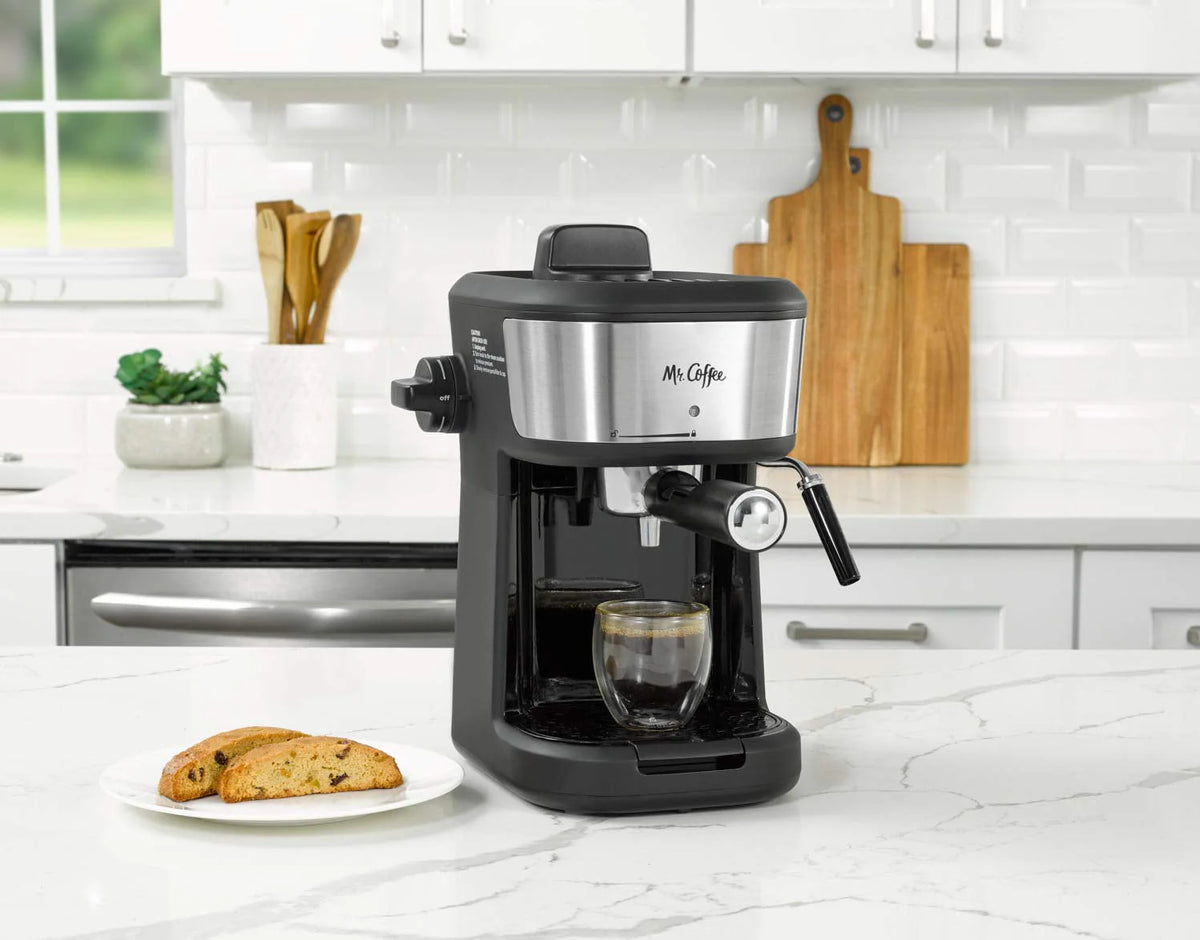 Single Serve Espresso and Cappuccino Machine with Milk Frothing Pitcher, 20 oz, Stainless Steel, Black V3407