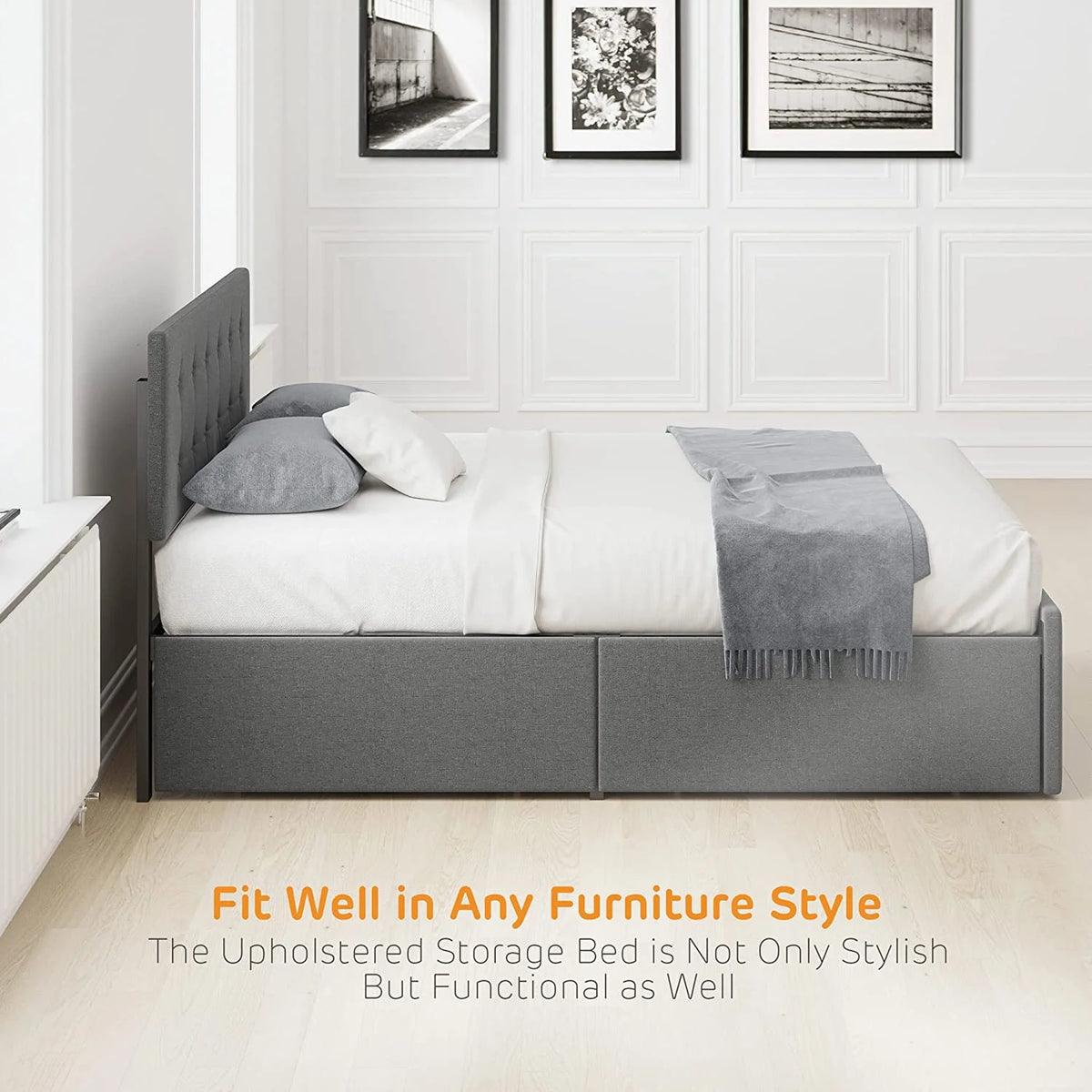 Platform Bed Frame with Headboard and 4 Drawers Storage F8483