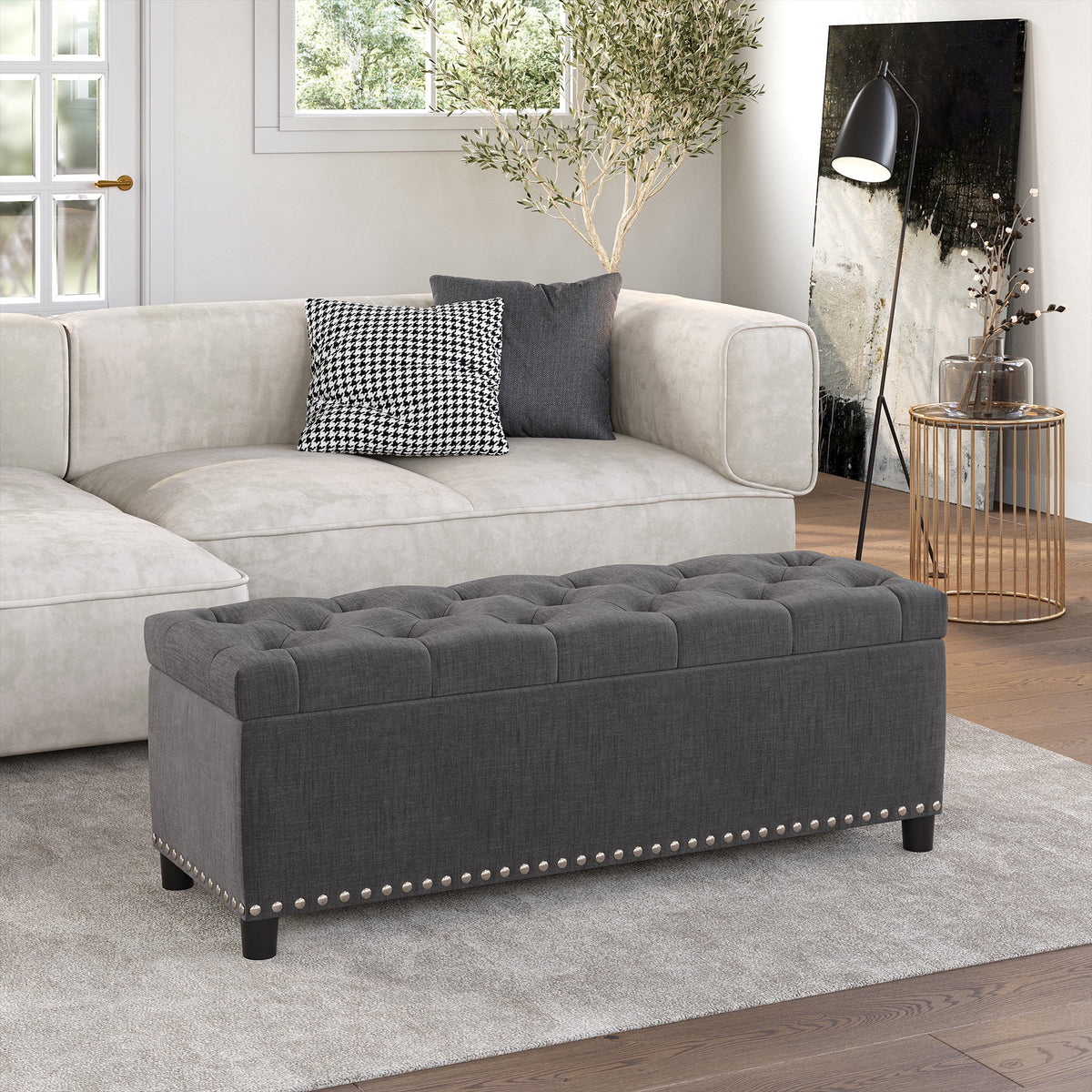 Dark Gray Storage Ottoman Bench I405905