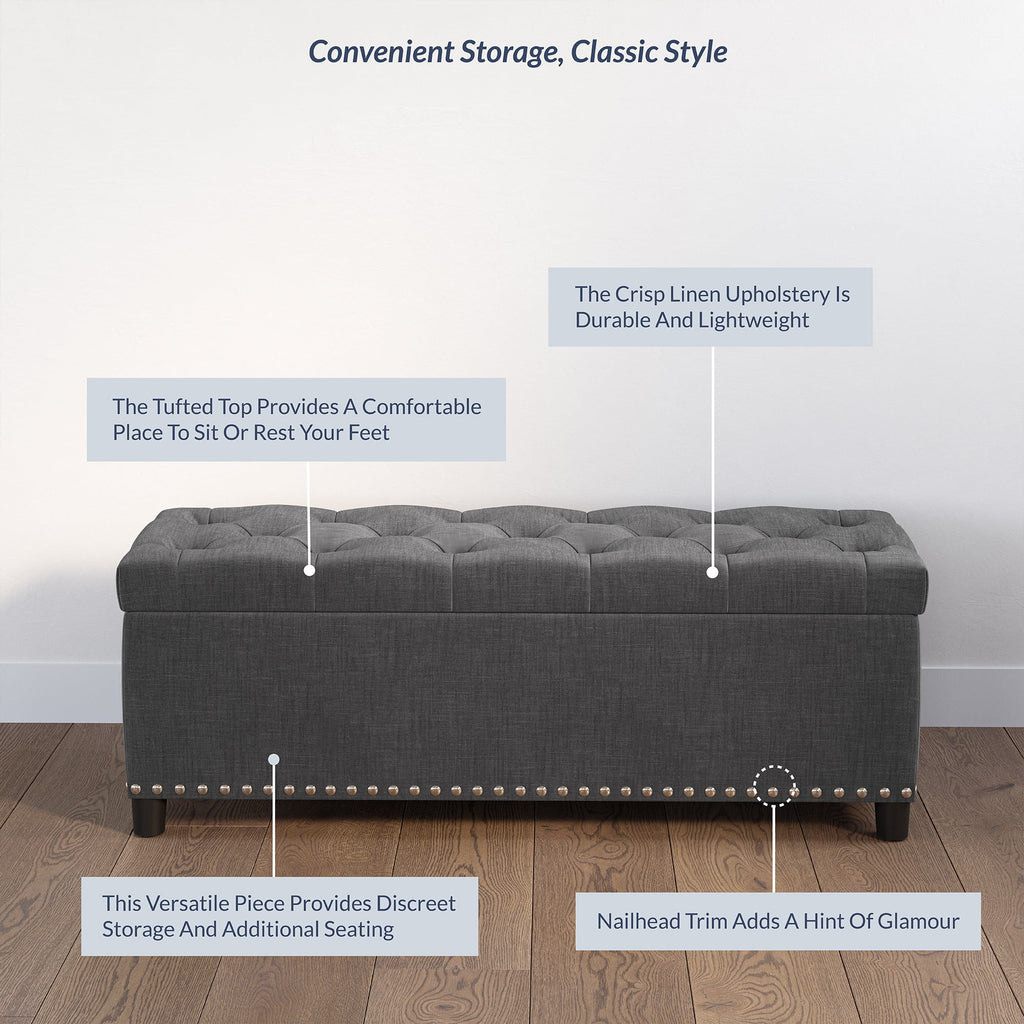 Dark Gray Storage Ottoman Bench I405905