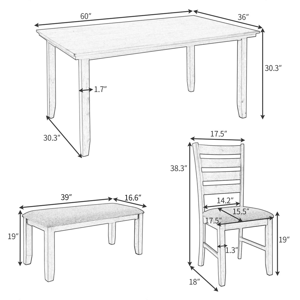 Gray Wood Dining Table and Chairs with Bench V375809