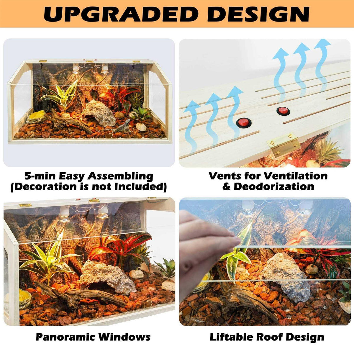 21 Gallon to 68 Gallon Reptile Terrarium Tank with Roof Door I505