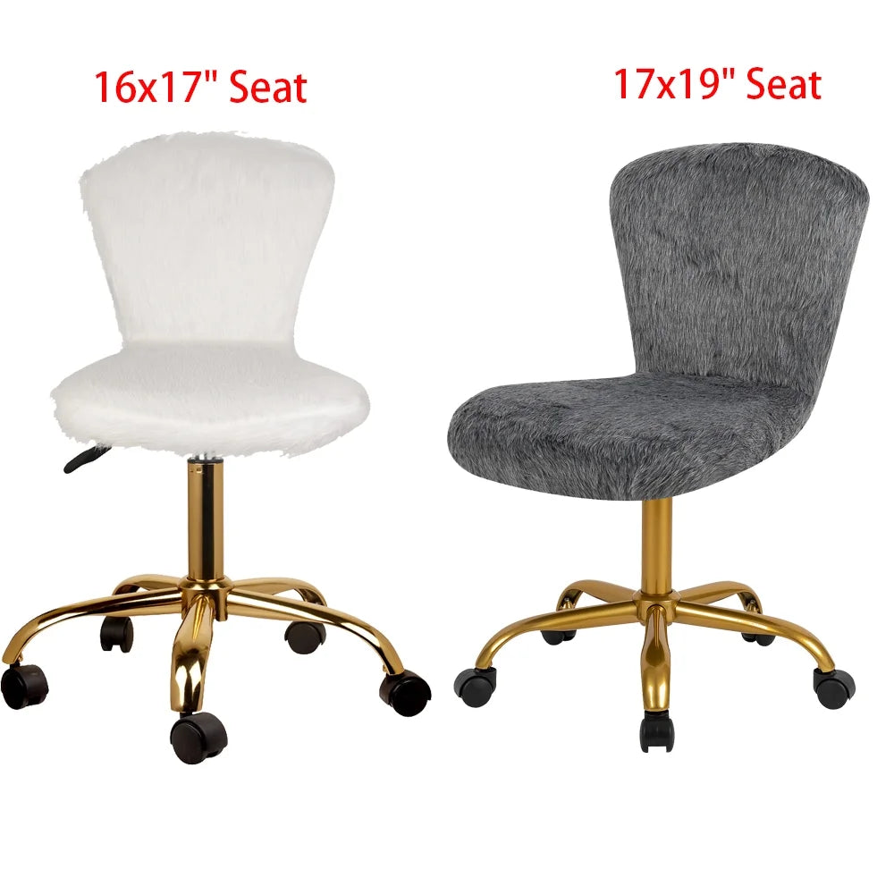 Fuzzy White Gold Armless Swivel Chair Set of 2 P244