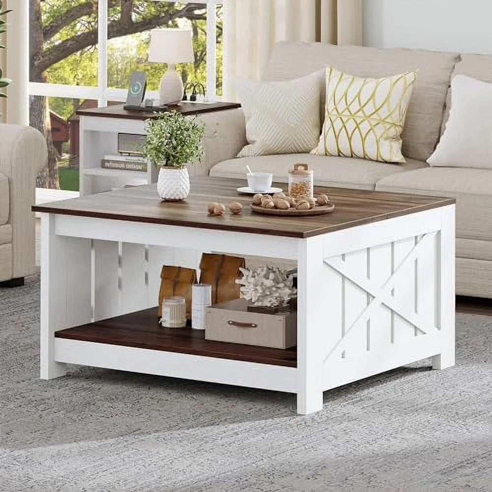 Wood Coffee Table with Half Open Compartment W3976