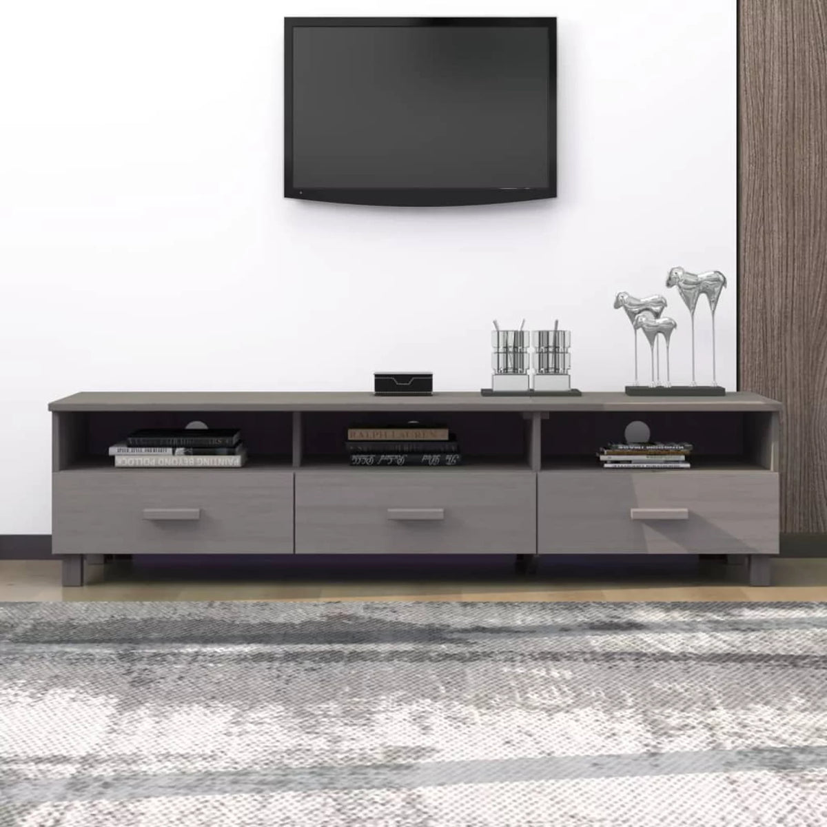 Light Gray Solid Wood Pine TV Stand N153163