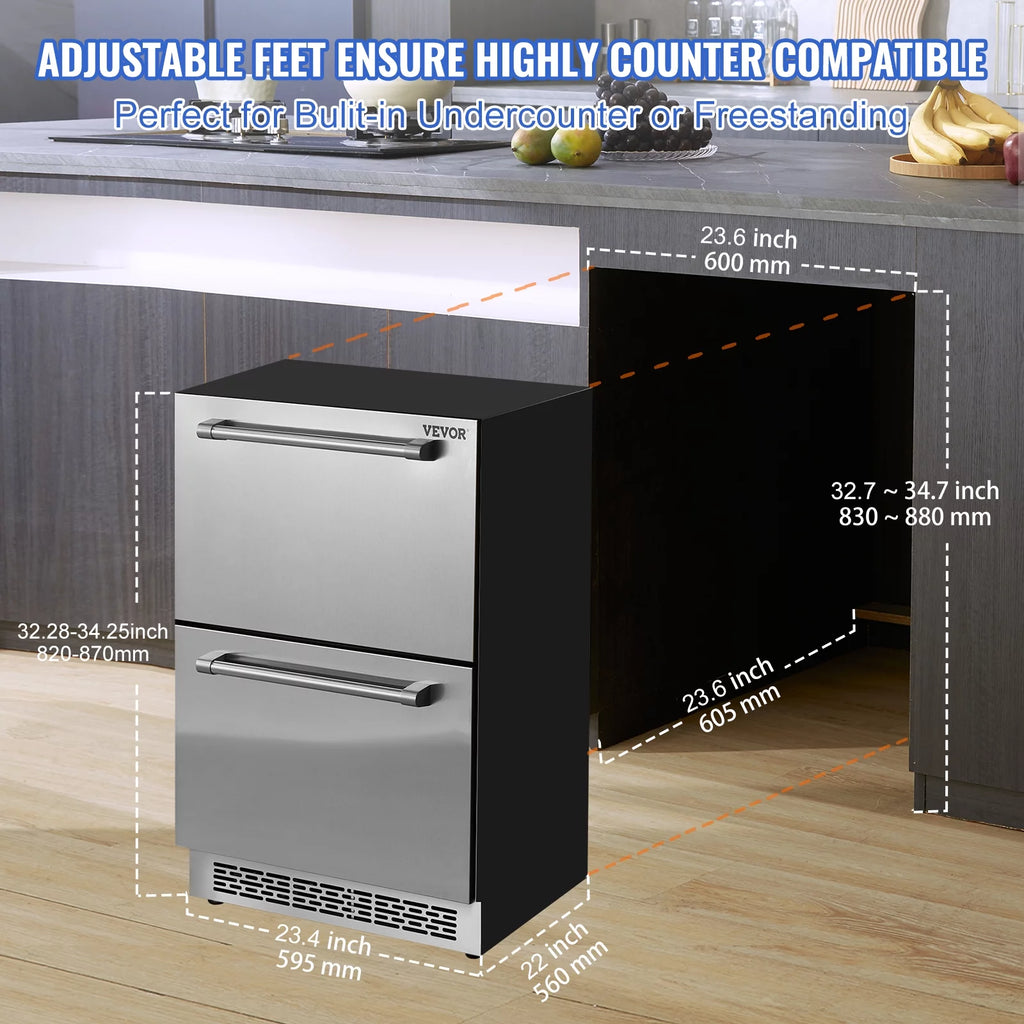 24 2 Drawer Stainless Steel Undercounter Refrigerator E564