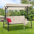3-Seat Outdoor Porch Swing with Adjustable Backrest and Canopy U7919
