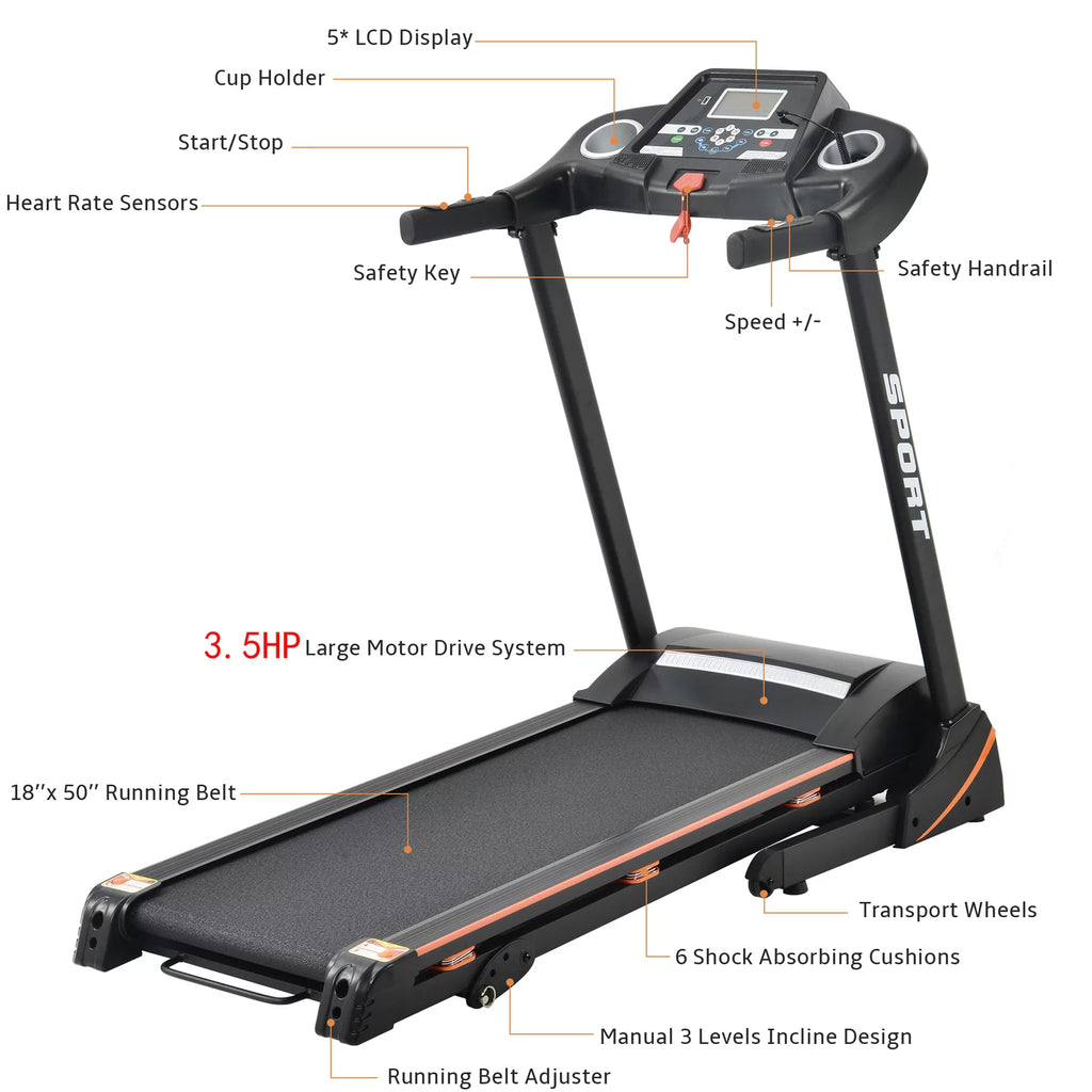 3.5 HP Folding Treadmill 330 LB Capacity Z263613