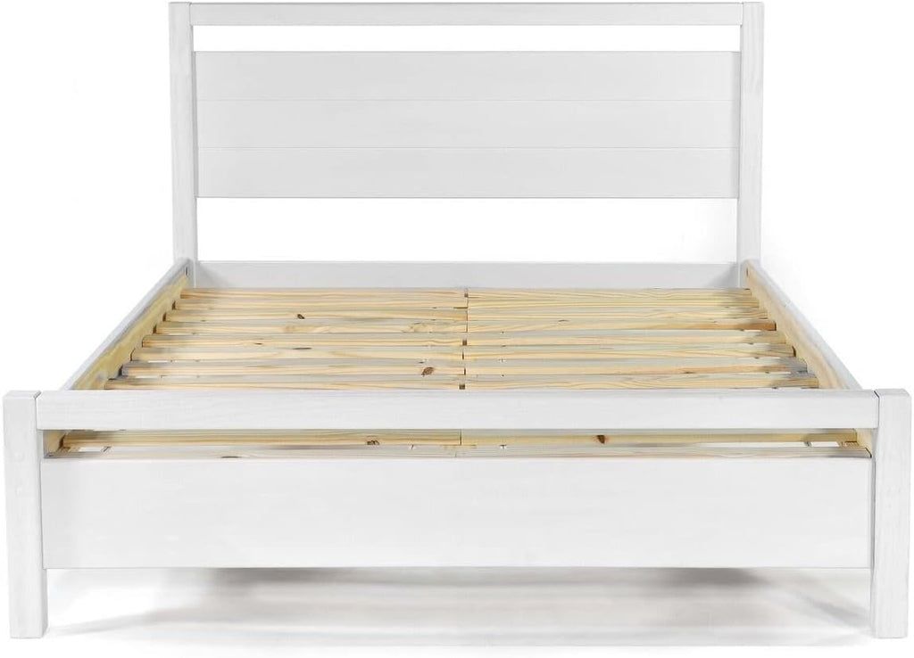 Queen Size Solid Wood Platform Bed Brushed White A45956