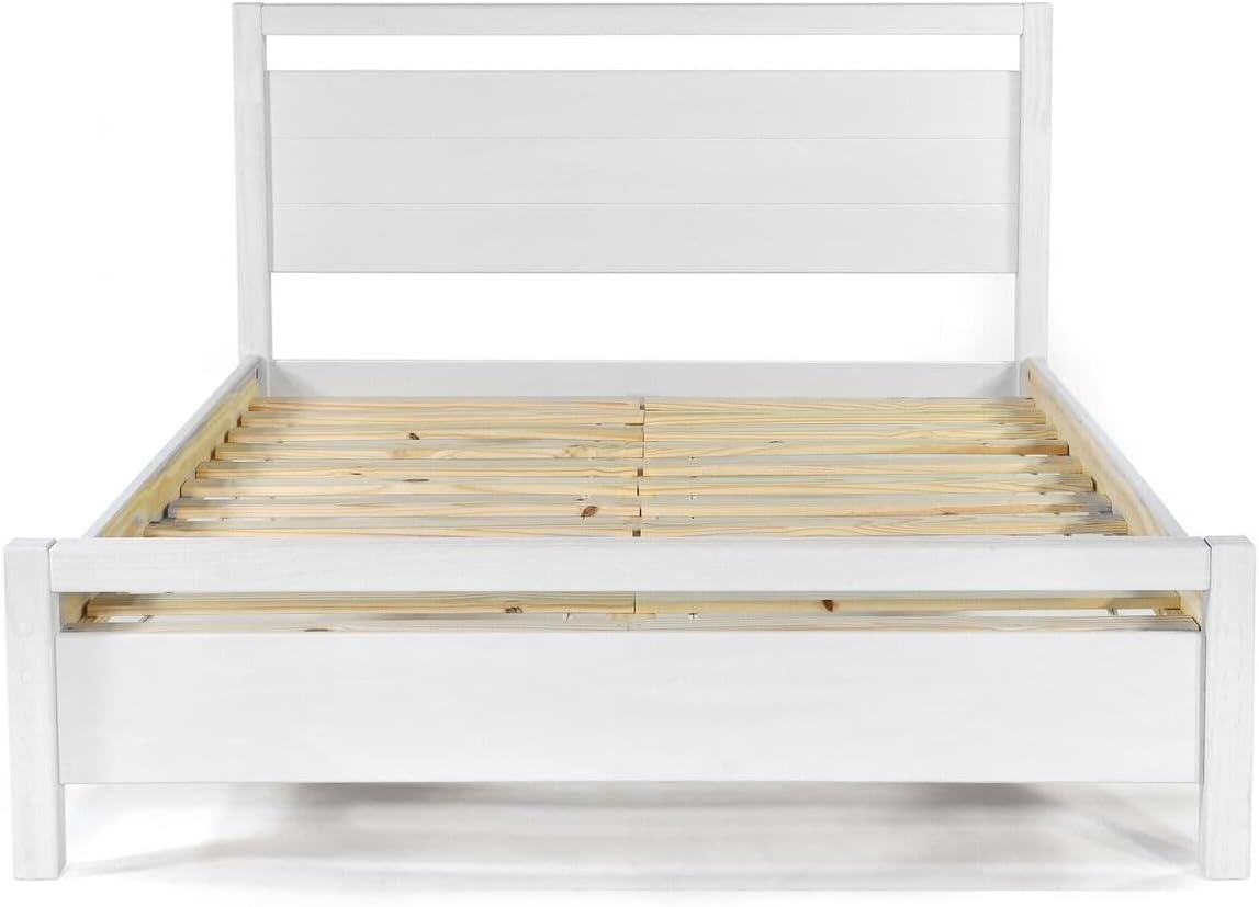 Queen Size Solid Wood Platform Bed Brushed White A45956