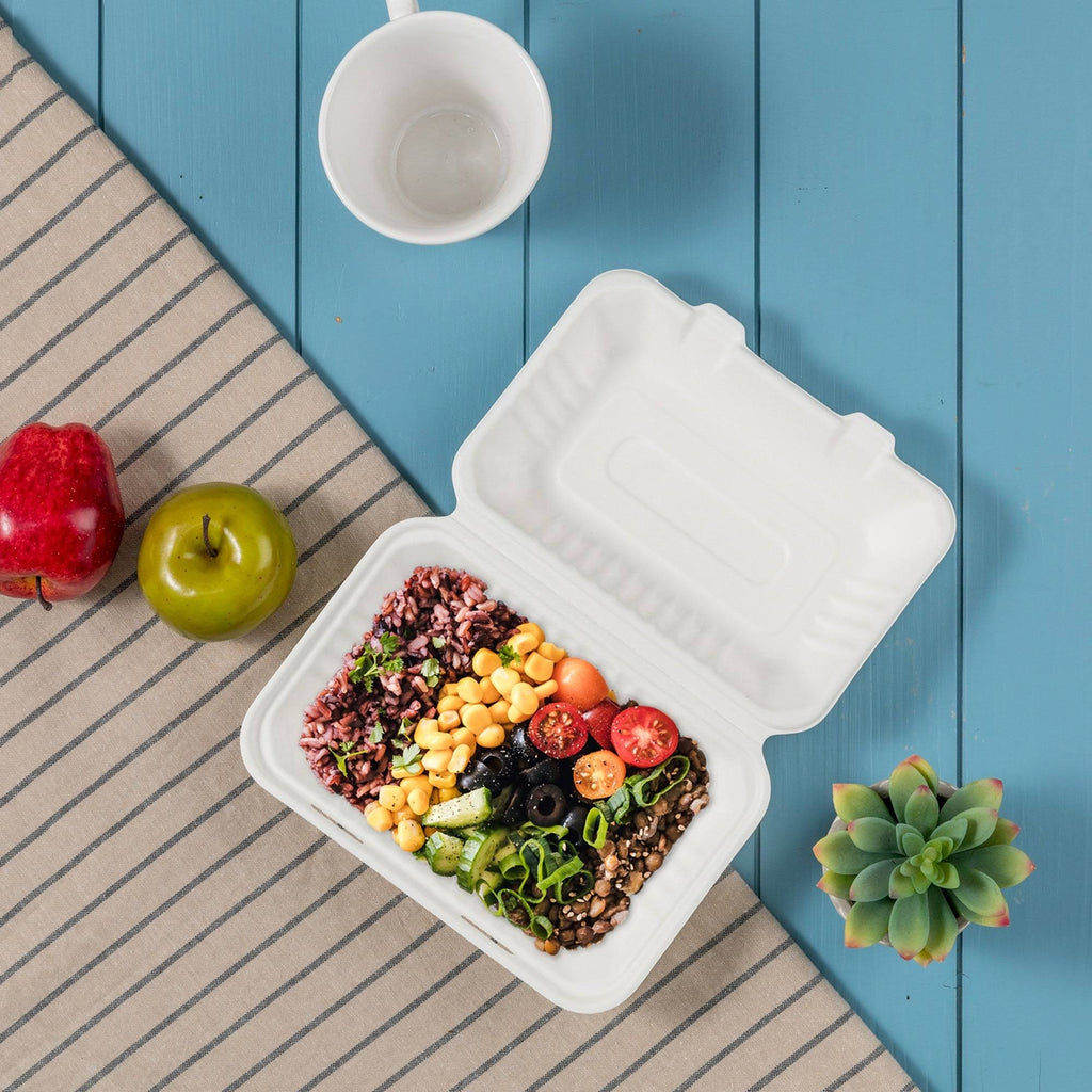 9 inch Compostable Disposable Sugarcane Clamshell Containers, 300 Pack H83017